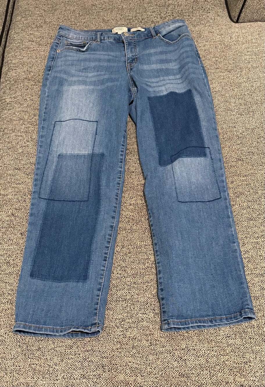 074-LOGO by Lori Goldstein Boyfriend Jeans Size 10P Medium Wash Patchwork